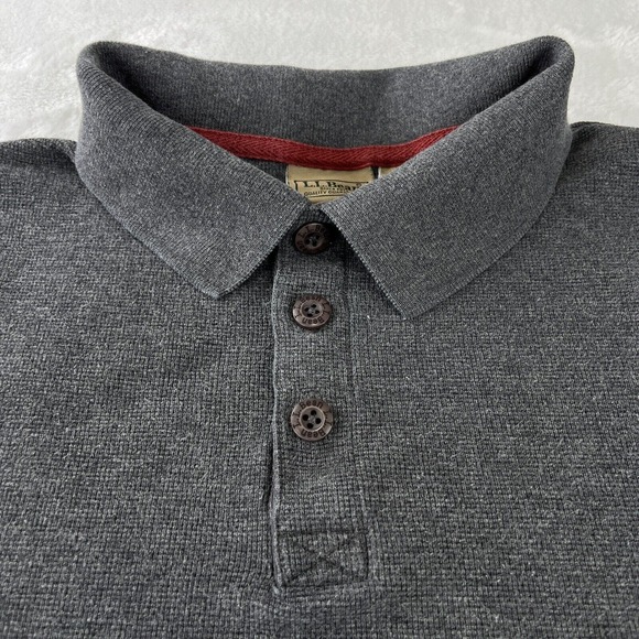 L.L Bean Long Sleeve Waffle Polo Shirt Collared Gray Cotton Mens‎ Large Tall - Picture 6 of 12